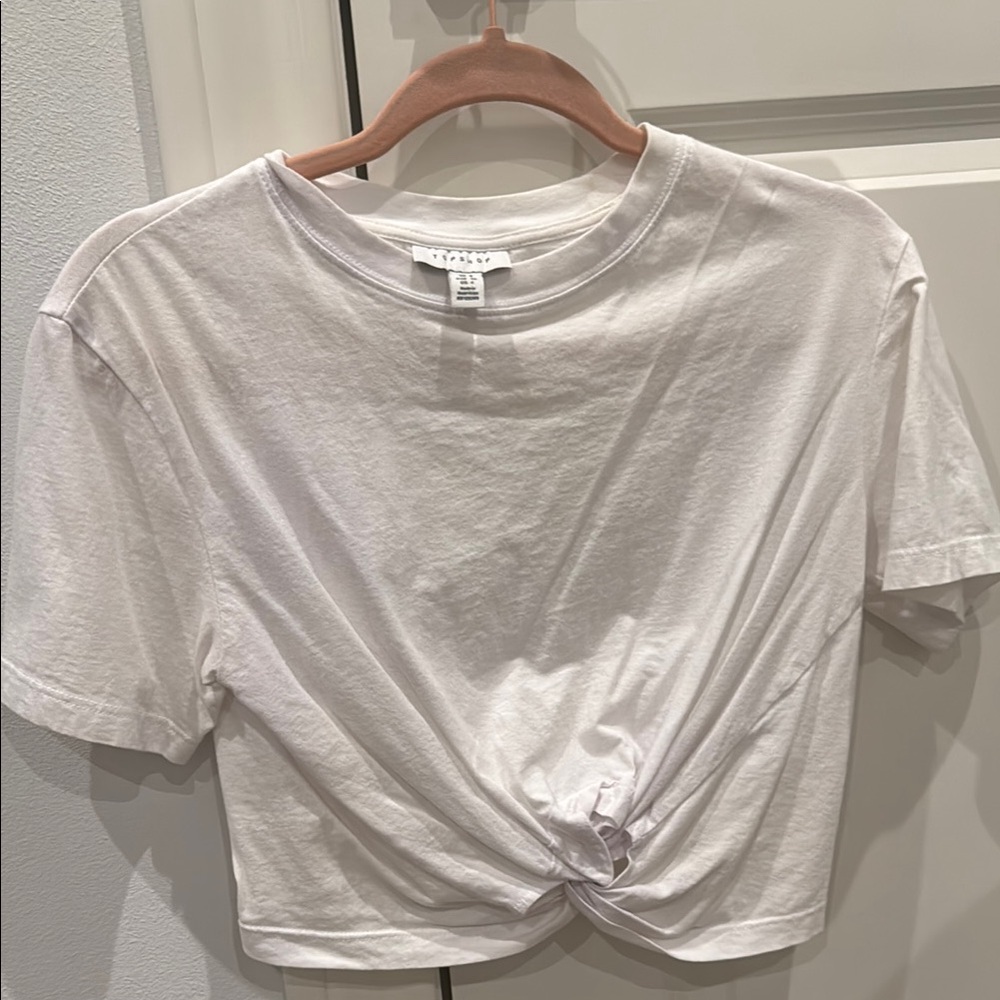 Topshop White Crop Tie Front T-Shirt